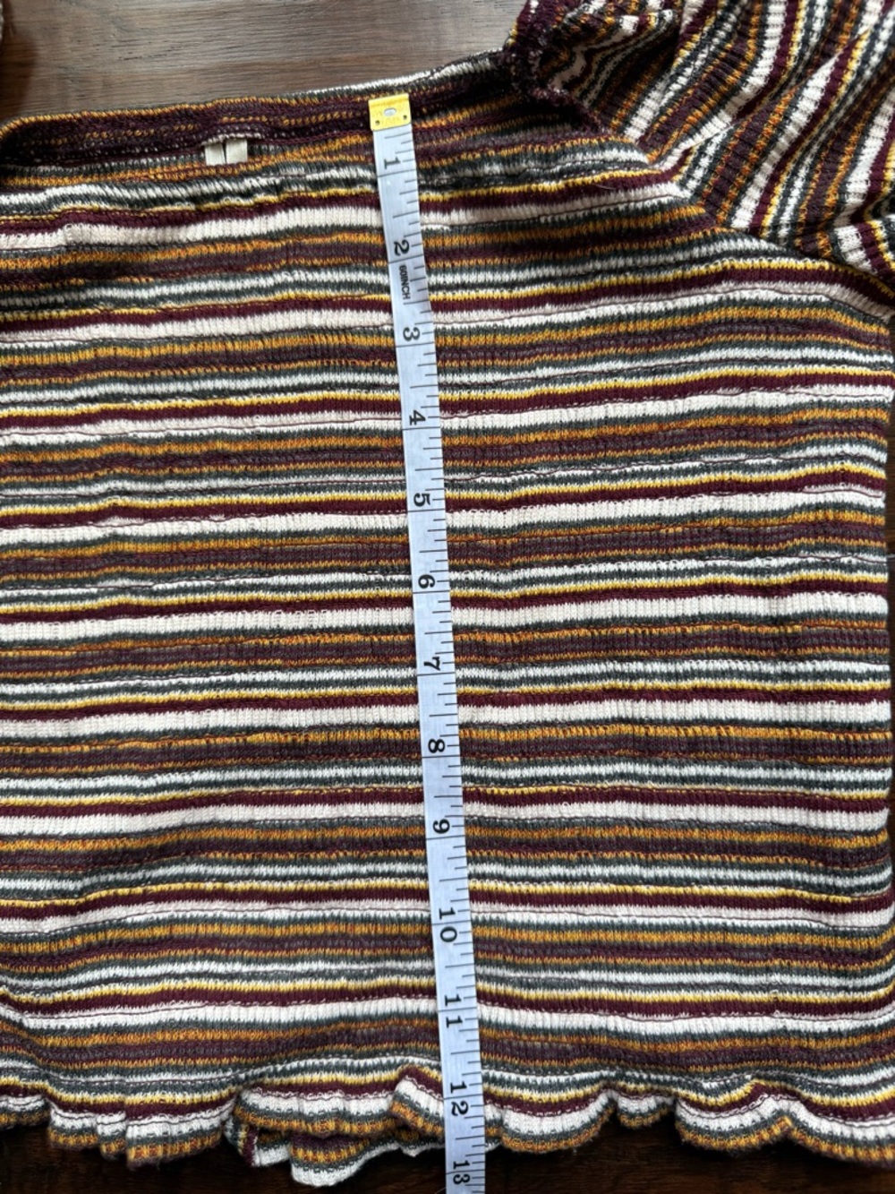 Anthropologie Brown Striped Puff-Sleeve Crop Top - Picture 8 of 8